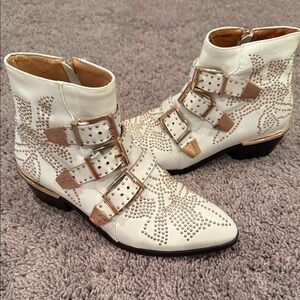 Studded White Ankle Boots